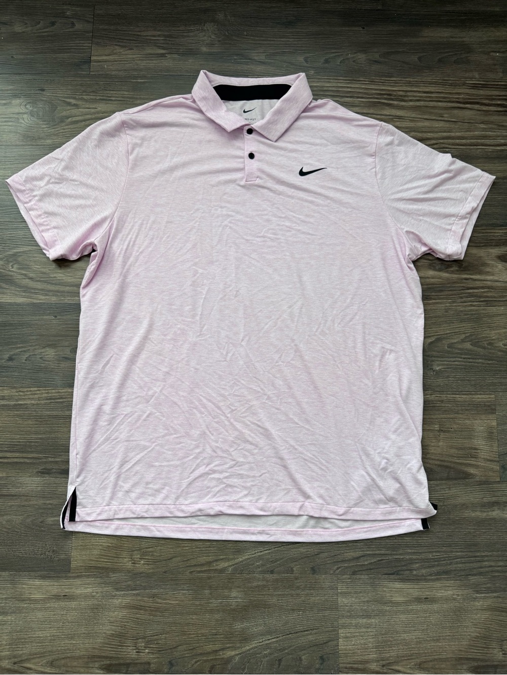 Nike Men’s Light Pink Performance Dri- Fit Polo with Black Swoosh